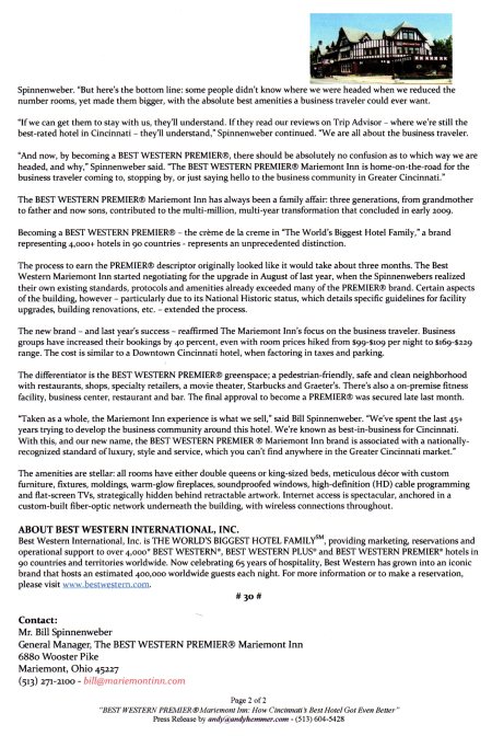 BEST WESTERN PREMIER Mariemont Inn - PR by AndyHemmer.com - PAGE TWO