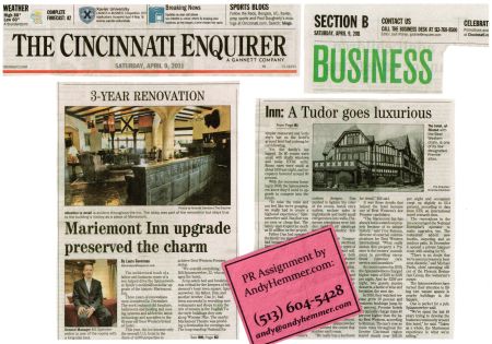 Mariemont Inn Cincy Enquirer - PR by AndyHemmer.com - 4.9.11
