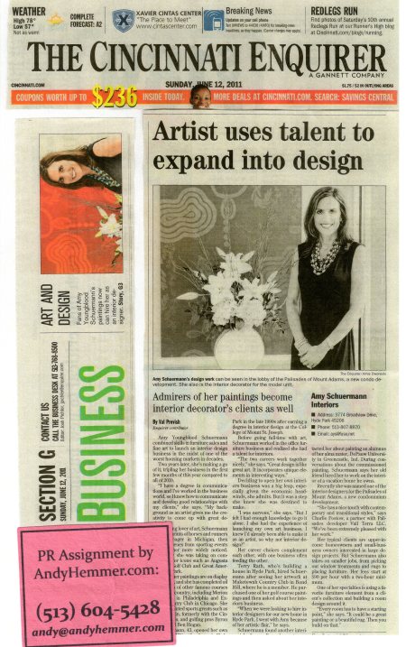 Amy Schuermann Interiors in Sunday Cincinnati Enquirer - PR by AndyHemmer.com - 6.12.11