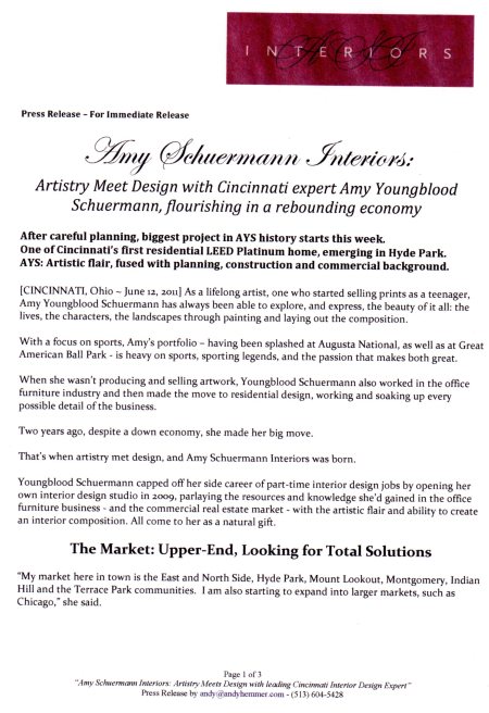 Press Release 4 Amy Schuermann Interiors - PR by AndyHemmer.com