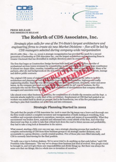 The Rebirth of CDS Associates - Press Release and PR by Andy Hemmer - Exclusive to Cincinnati Business Courier