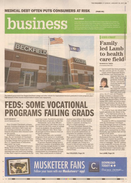 link to Sunday Enquirer story: http://www.cincinnati.com/story/money/2017/01/27/ceo-chat-strong-role-models-forged-path-laura-lamb/97047612/