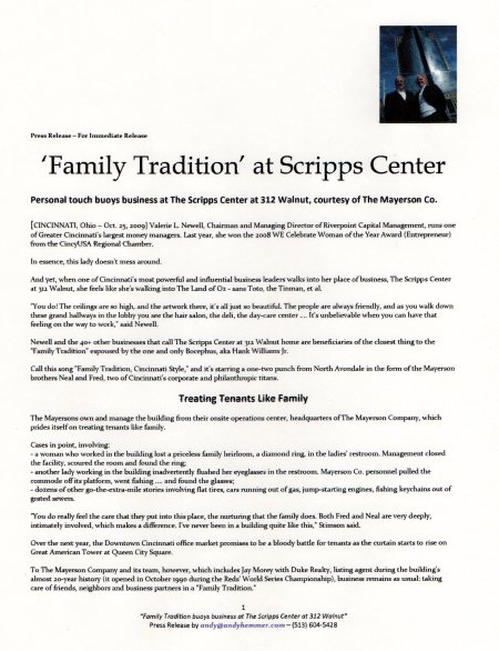 Press Release for Scripps Center at 312 Walnut and Mayerson brothers Fred and Manny 